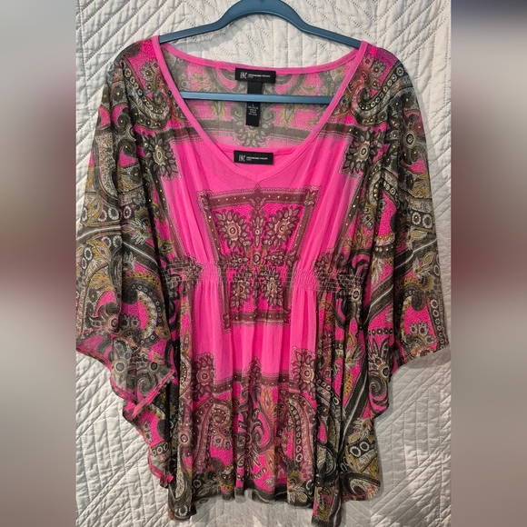 INC International Concepts Pink and Black Paisley Blouse - Picture 1 of 3